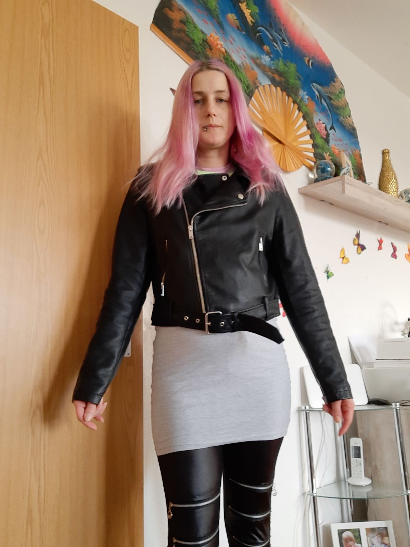 Lederjacke mit ein lassiges longshirt